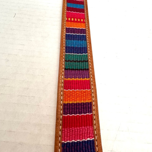 Vintage Handmade Leather and Colorful Woven Tapestry Women's Belt Sz 34 Med - Picture 4 of 11